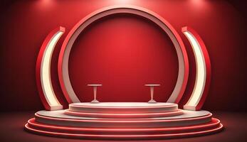 Stage Podium Scene for Award Ceremony on red Background. photo