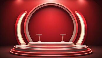 Stage Podium Scene for Award Ceremony on red Background. photo