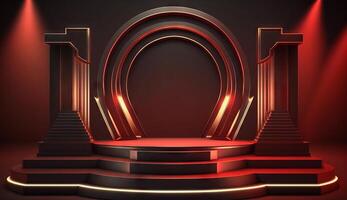 Stage Podium Scene for Award Ceremony on red Background. photo