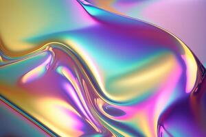 illustration of holographic liquid background. Holographic iridescent backdrop. Pearlescent gradient and foil effect for design prints. Rainbow metal photo