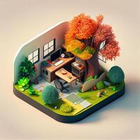 illustration of Office on smart phone, isometric diorama, land plot, pop color, colorful. Digitally generated image photo