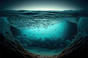 illustration of Ocean depth. Underwater empty landscape, ocean bottom, sea wave photo