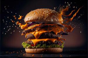 illustration of superbly delicious cheeseburger with lot of cheese photo