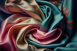 illustration of soft silk colorful fabric, texture and background photo