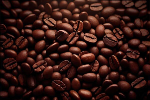 illustration of Roasted Coffee Beans Closeup On Dark Background, blurred background