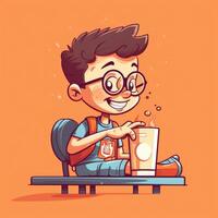 joven chico Bebiendo leche, dibujos animados ilustración con generativo ai foto