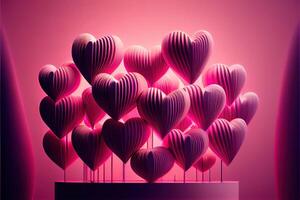 illustration of many glowing hearts - pink background for valentines day, love heart. Neural network generated art. Digitally generated image photo