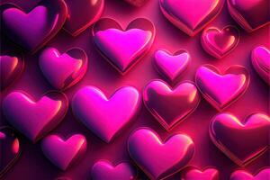 illustration of many glowing hearts - pink background for valentines day, love heart. Neural network generated art. Digitally generated image photo