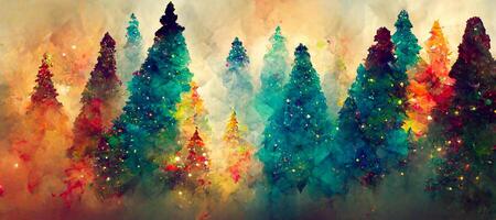 illustration of Abstract fantasy festive christmas tree background header wallpaper, winter abstract landscape. Christmas scene. Banner header. Digital art. photo