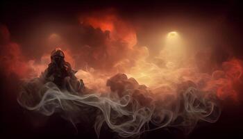 illustration of White curve fog, smoke, clouds, fire and dark background with spotlight. Abstract illustration art. Pattern texture, use for ad, poster and template, business.Digital art photo