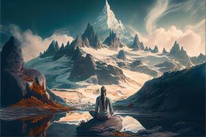 illustration of woman meditating in the mountains photo