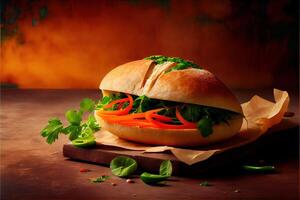illustration of banh mi vietnam bread, food, studio, asian, Vietnamese sandwich , Vietnamese food, copy space photo