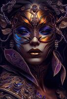 illustration of courtesan in a mask made of carnival glass, beautiful make up ideas, gorgeous, beautiful female eyes with carnival glass sparkly eyeshadow photo