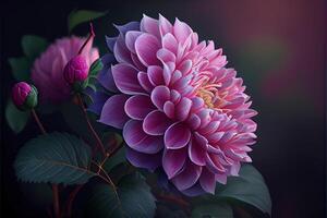 illustration of flowers concept art. Chinese digital art, style and background. Retro texture. Close focus. photo