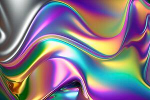 illustration of holographic liquid background. Holographic iridescent backdrop. Pearlescent gradient and foil effect for design prints. Rainbow metal photo