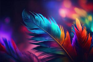 illustration of beautiful colorful background of firebird feathers. Abstract background, blurred bokeh, feather. photo