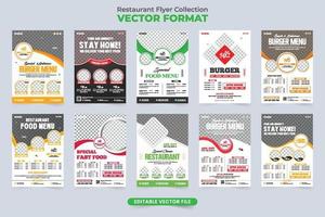Restaurant flyer template collection with colorful shapes. Modern culinary poster and flyer set design with photo placeholders. Food menu promotional flyer bundle vector for marketing.