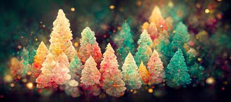 illustration of Abstract fantasy festive christmas tree background header wallpaper, winter abstract landscape. Christmas scene. Banner header. Digital art. photo