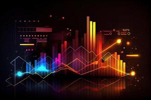 illustration of crypto market data, chart, silhouette crypto currency market, isometric, colorful gradient background photo