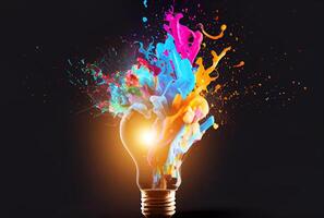 illustration of bright idea for business, education, star up growth, light bulbs on dark background, idea concept photo