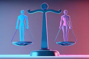 illustration of Gender equality concept. Male and female with symbol on the scales feeling equal discrimination photo