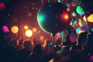 generativo ai ilustración de nuevo años víspera fiesta fondo, popular color, grupo de personas bailando y alegre, cuenta regresiva, neural red generado Arte. digitalmente cuadro, generado imagen. foto