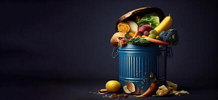 illustration of Unused, rotten veggies are disposed of in the trash. Food Waste and Food Loss Getting Rid of Food Waste at Home photo