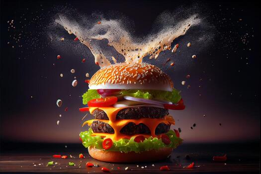 illustration of superbly delicious cheeseburger with lot of cheese photo
