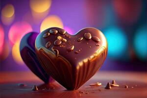 illustration of Valentine chocolate, love, romantic, blur colorful bokeh background. Neural network generated art. Digitally generated image photo