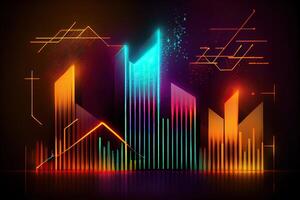 illustration of crypto market data, chart, silhouette crypto currency market, isometric, colorful gradient background photo