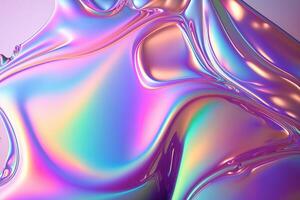 illustration of holographic liquid background. Holographic iridescent backdrop. Pearlescent gradient and foil effect for design prints. Rainbow metal photo