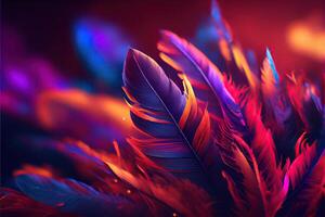 illustration of beautiful colorful background of firebird feathers. Abstract background, blurred bokeh, feather. photo