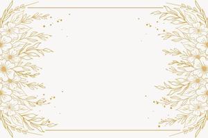 Elegant golden floral background with hand drawn flowers and leaves border vector