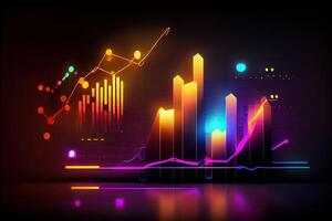 illustration of crypto market data, chart, silhouette crypto currency market, isometric, colorful gradient background photo