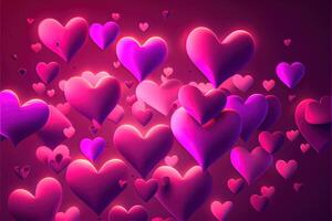 illustration of many glowing hearts - pink background for valentines day, love heart. Neural network generated art. Digitally generated image photo