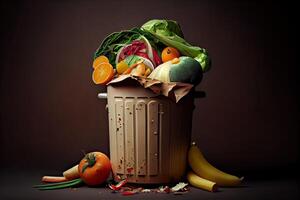 generativo ai ilustración de no usado, podrido verduras son dispuesto de en el basura. comida residuos y comida pérdida consiguiendo eliminar de comida residuos a hogar foto
