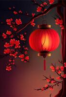 illustration of Chinese traditional red festival background with a chinese red plum blossom, lantern, spring festival, new year, chinese traditional culture element photo