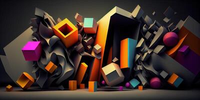 illustration of a futuristic abstraction, featuring a 3D background with dynamic shapes and colors photo