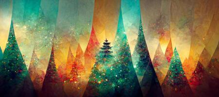 illustration of Abstract fantasy festive christmas tree background header wallpaper, winter abstract landscape. Christmas scene. Banner header. Digital art. photo