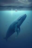 illustration of Blue whale under water, ocean photo