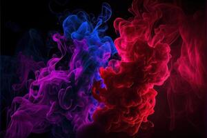 illustration of Dramatic smoke and fog in contrasting vivid red, and purple, viva magenta colors. Vivid and intense abstract background or wallpaper. photo