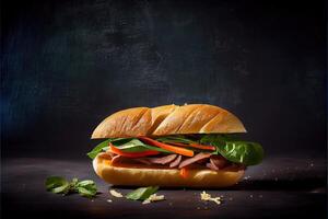 illustration of banh mi vietnam bread, food, studio, asian, Vietnamese sandwich , Vietnamese food, copy space photo