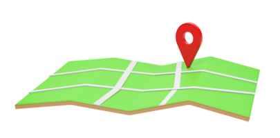 3D rendering, 3D illustration. Location pin on folded city map isolated on transparent background. Minimal Map pins, GPS, pin checking points png