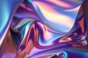 illustration of holographic liquid background. Holographic iridescent backdrop. Pearlescent gradient and foil effect for design prints. Rainbow metal photo