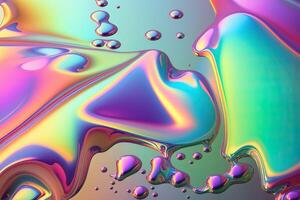 illustration of holographic liquid background. Holographic iridescent backdrop. Pearlescent gradient and foil effect for design prints. Rainbow metal photo