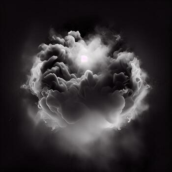 illustration of smoke exploding outwards with empty center. Dramatic smoke or fog effect for spooky photo