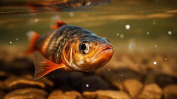 river trout underwater of a mountain river photo