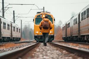 hombre persiguiendo un tren, perdido el tren generativo ai foto