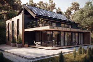 modern house with solar panels photo