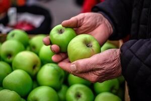 sale of apples, apples on the counter in the store photo